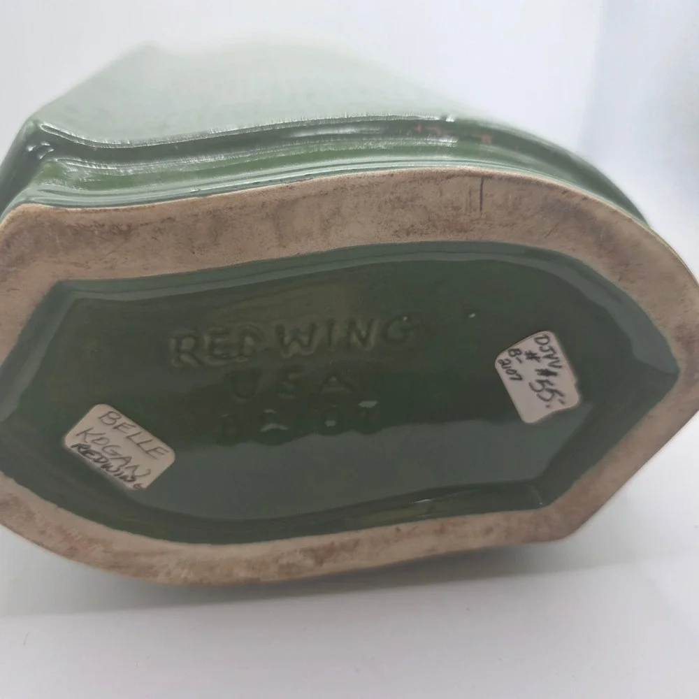 Red Wing Pottery USA Green Textured Vase Mid Century Modern Art Pottery MCM